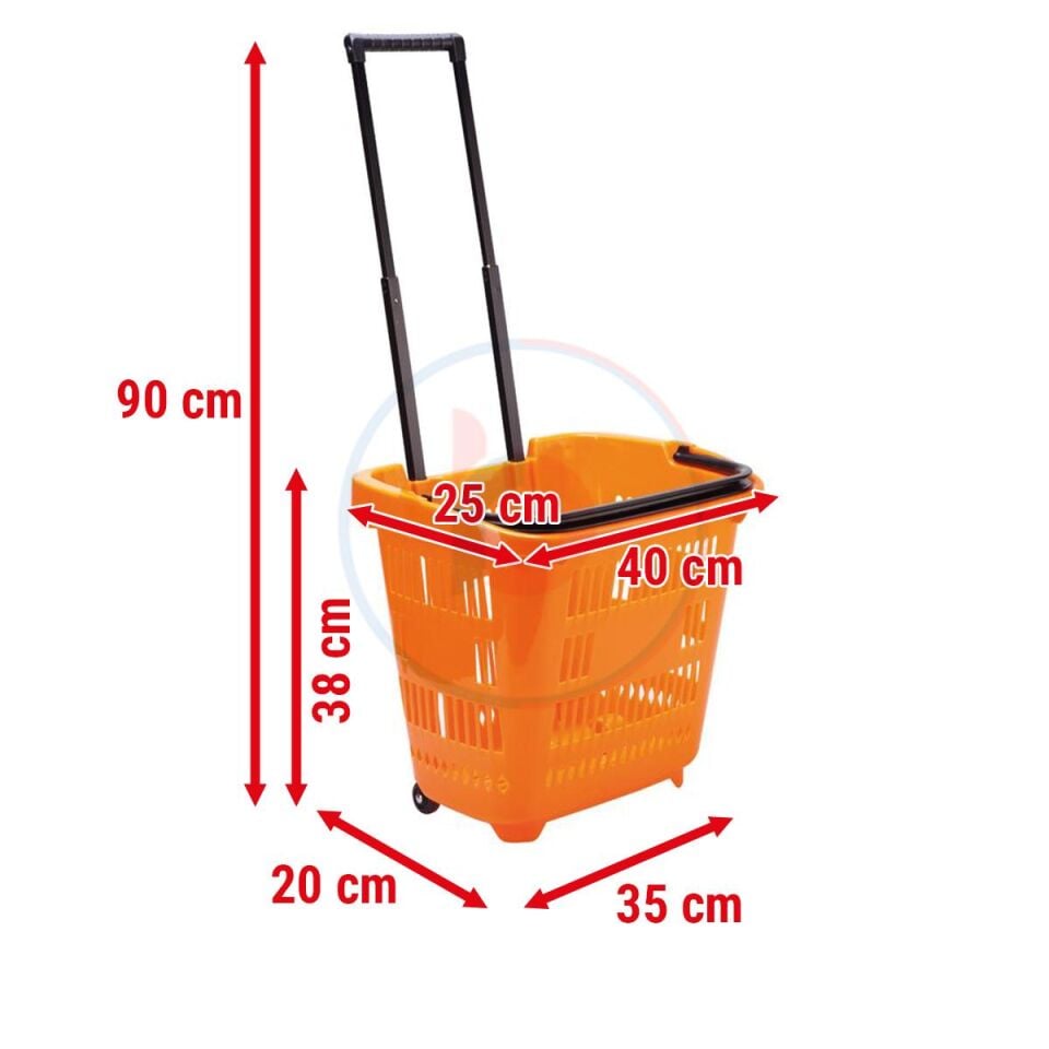 40 Lt Saplı Plastik Alışveriş Sepeti - Tekerlikli Market Sepeti
