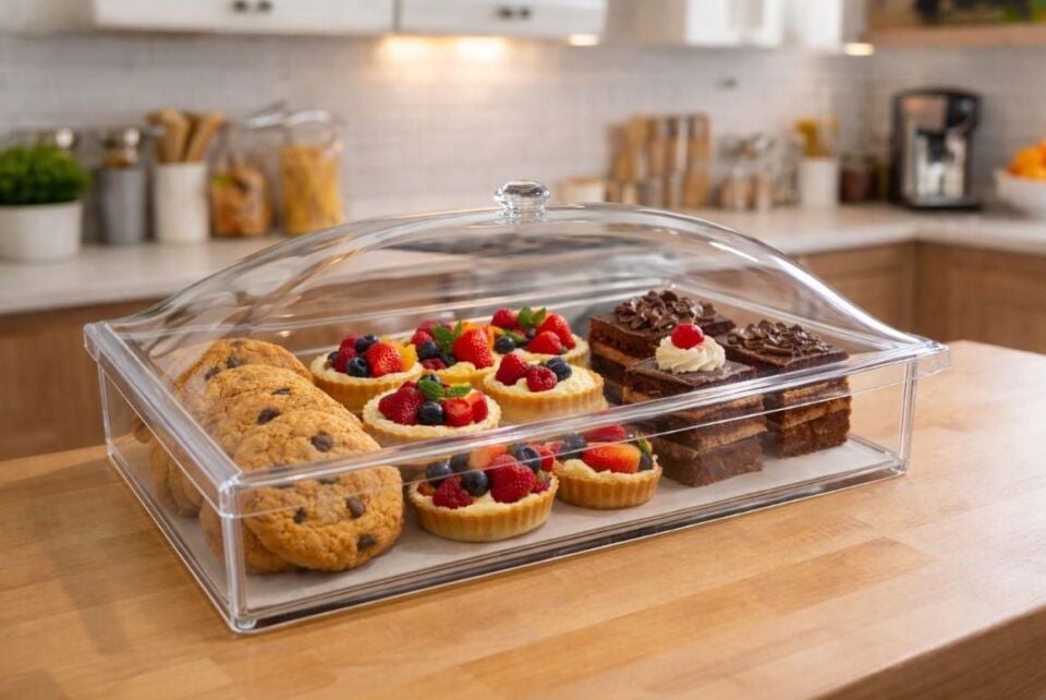 5 Adet Pleksi Kapaklı Lokumluk Kutu - Meze, Kurabiye, Lokum, Pasta, Kek Sergileme Kabı