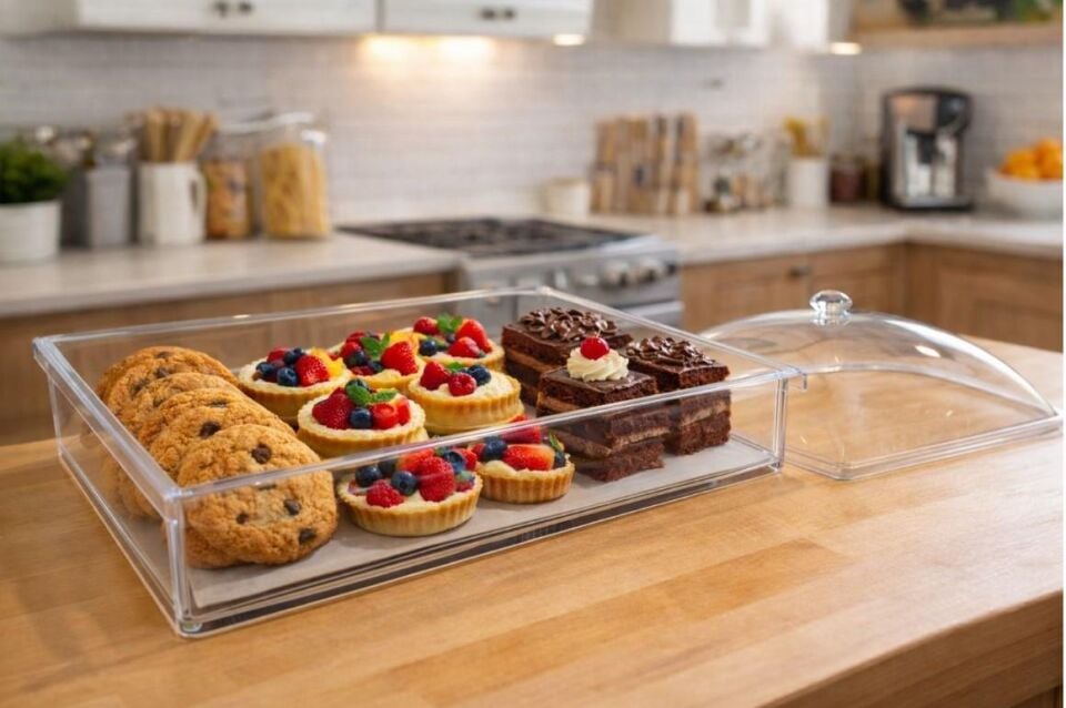 5 Adet Pleksi Kapaklı Lokumluk Kutu - Meze, Kurabiye, Lokum, Pasta, Kek Sergileme Kabı