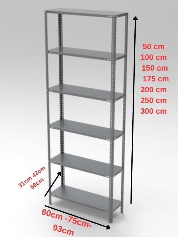 6 Katlı Tekerlekli Galvaniz Çelik Raf - Depo, Arşiv, Kiler, Dosya, Market Rafı