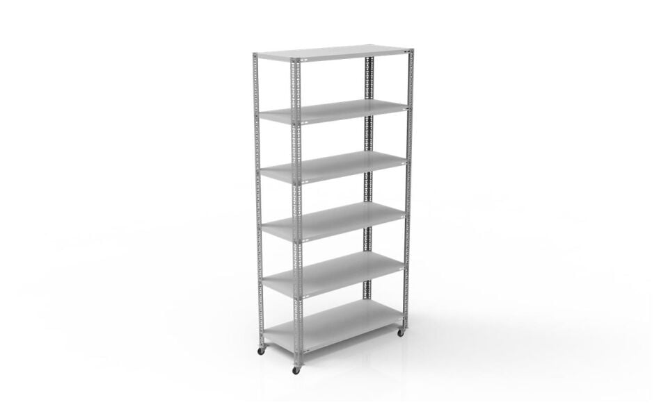 6 Katlı 43x75x150 Cm Tekerlekli Galvaniz Çelik Raf - Depo, Arşiv, Kiler, Dosya, Market Rafı