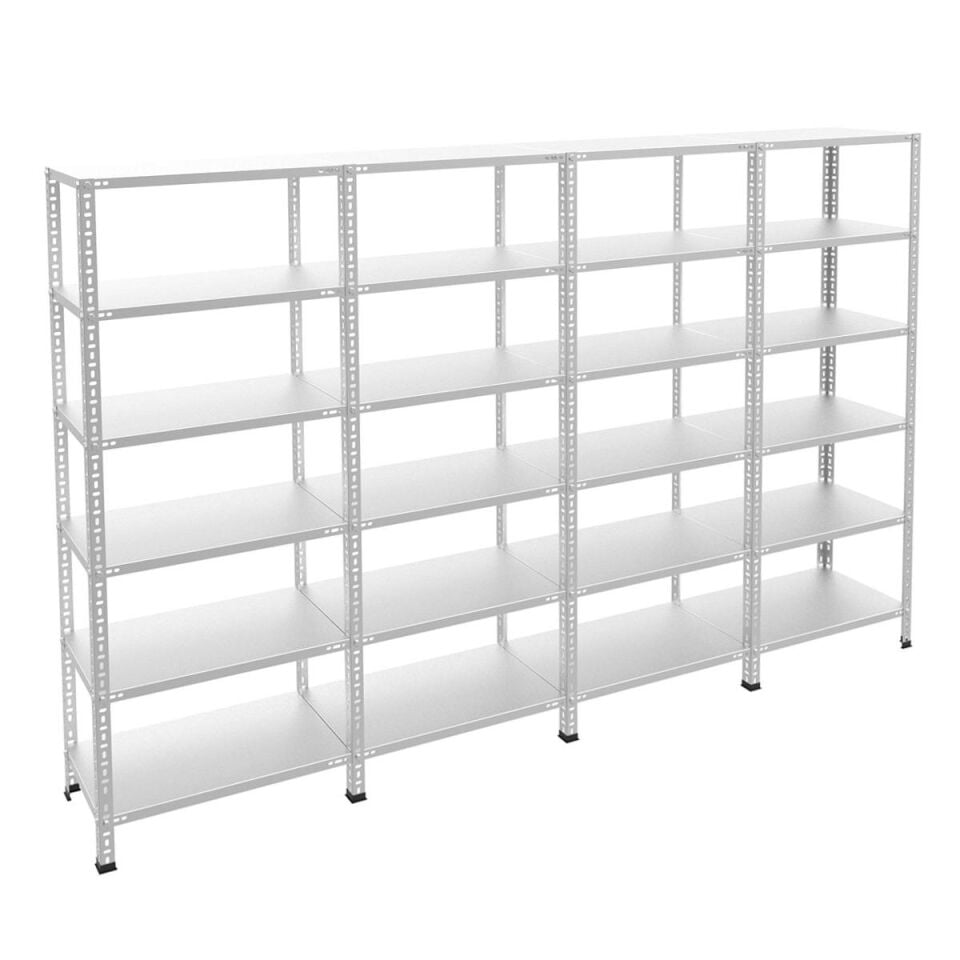 6 Katlı 4'lü Bitişik Galvaniz Çelik Raf - Depo, Arşiv, Kiler, Dosya, Market Rafı, Civatalı Raf Sistemi