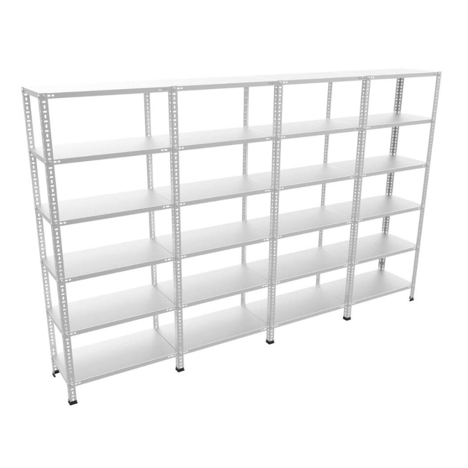 6 Katlı 4'lü Bitişik Galvaniz Çelik Raf - Depo, Arşiv, Kiler, Dosya, Market Rafı, Civatalı Raf Sistemi