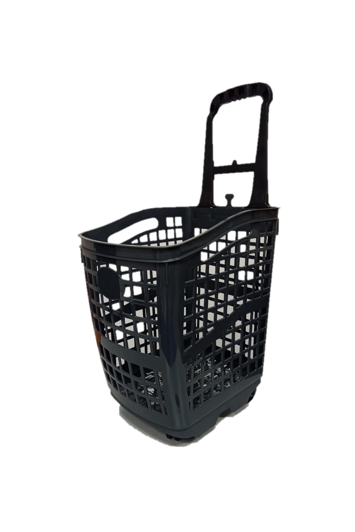 70 Lt Plastik Alışveriş Sepeti - Tekerlikli Market Sepeti GRİ