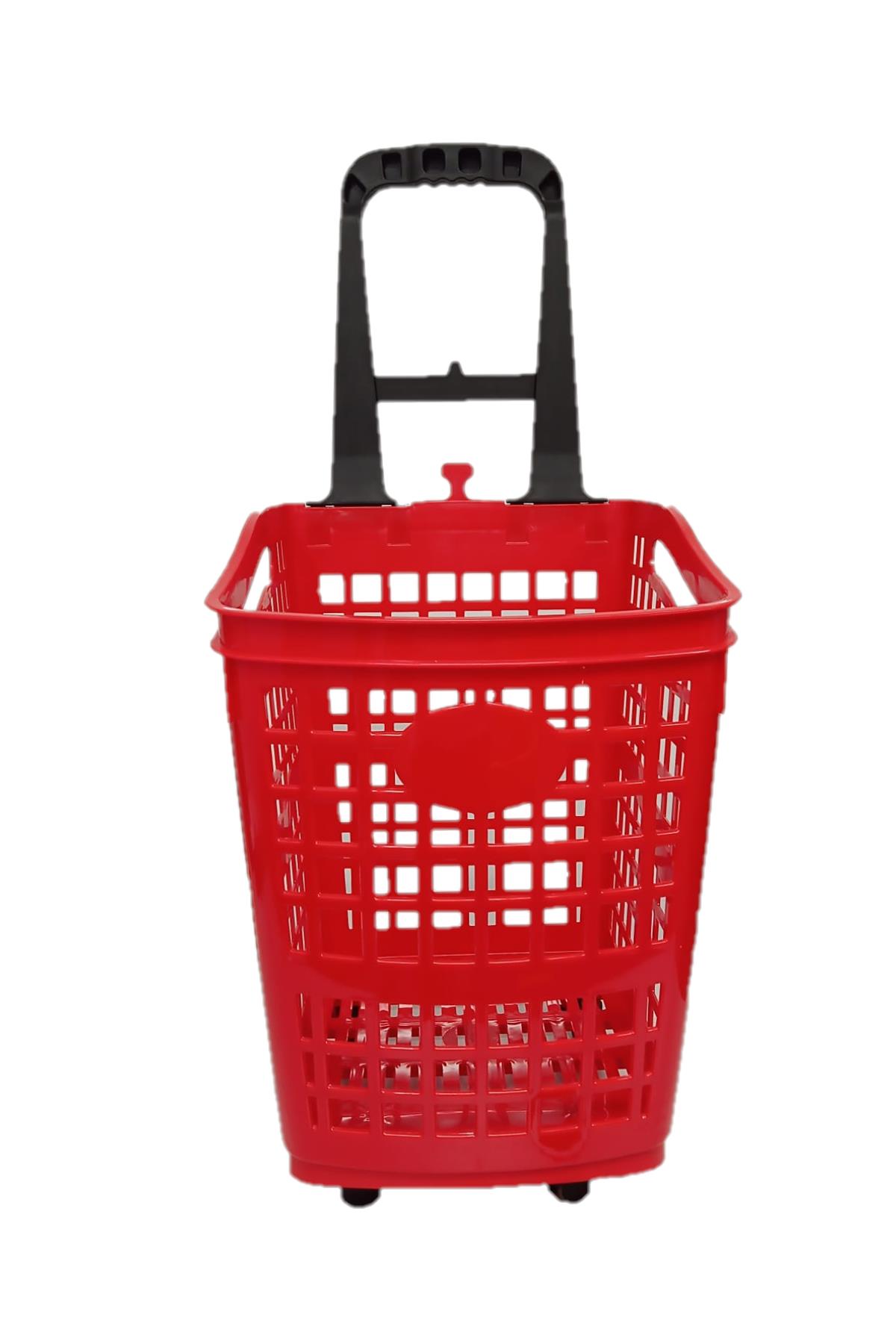 70 Lt Plastik Alışveriş Sepeti - Tekerlikli Market Sepeti Kırmızı