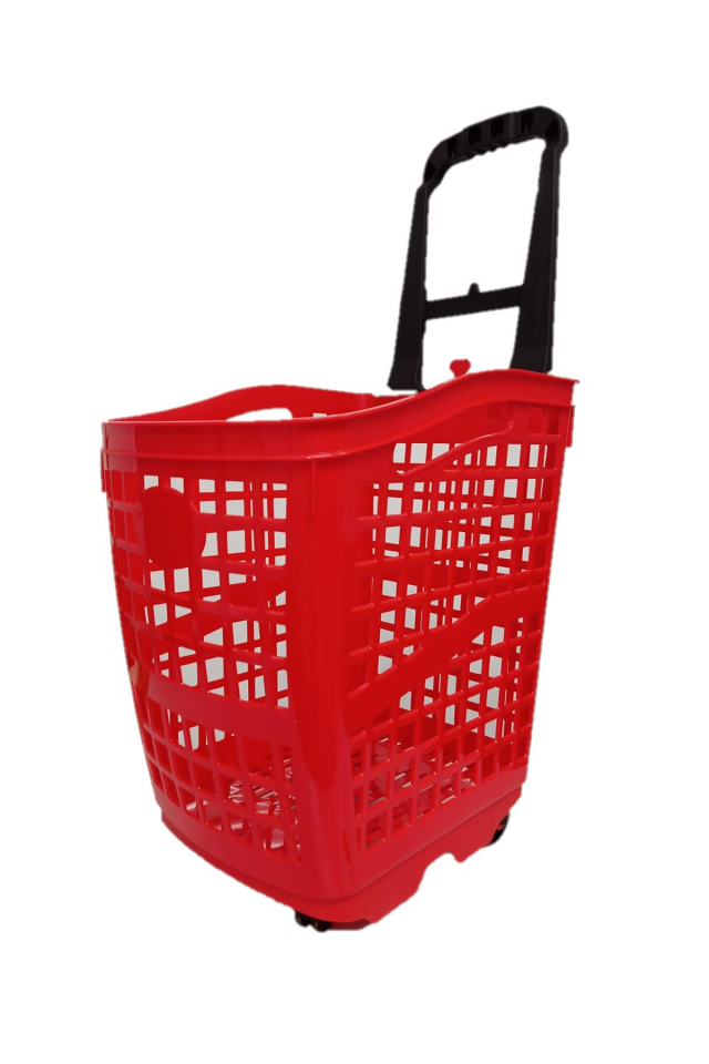 70 Lt Plastik Alışveriş Sepeti - Tekerlikli Market Sepeti Kırmızı