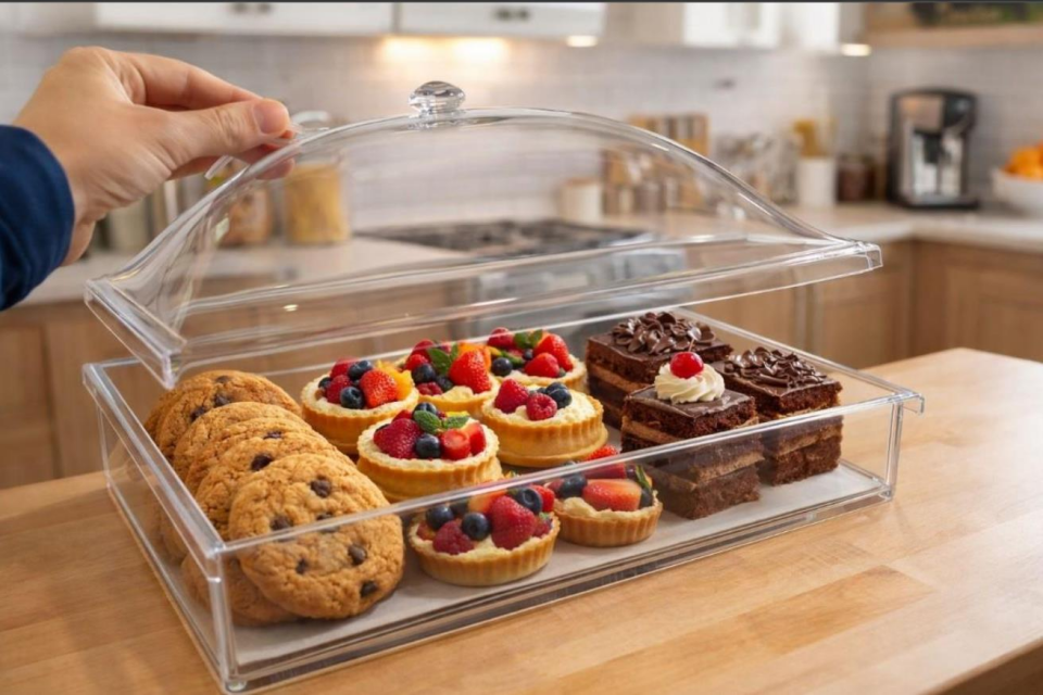 10 Adet Pleksi Kapaklı Lokumluk Kutu - Meze, Kurabiye, Lokum, Pasta, Kek Sergileme Kabı