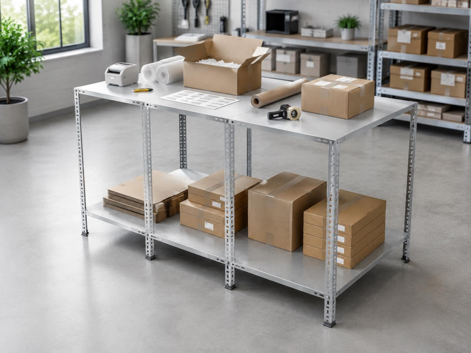 2 Katlı Galvaniz Paketleme Masası - Atölye, Depo, Hobi Çalışma Masası