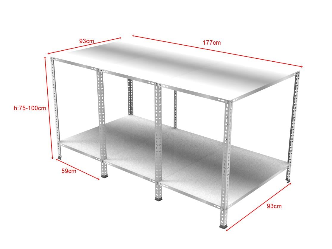 2 Katlı Galvaniz Paketleme Masası - Atölye, Depo, Hobi Çalışma Masası