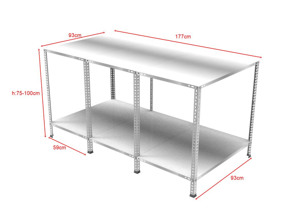 2 Katlı Galvaniz Paketleme Masası - Atölye, Depo, Hobi Çalışma Masası