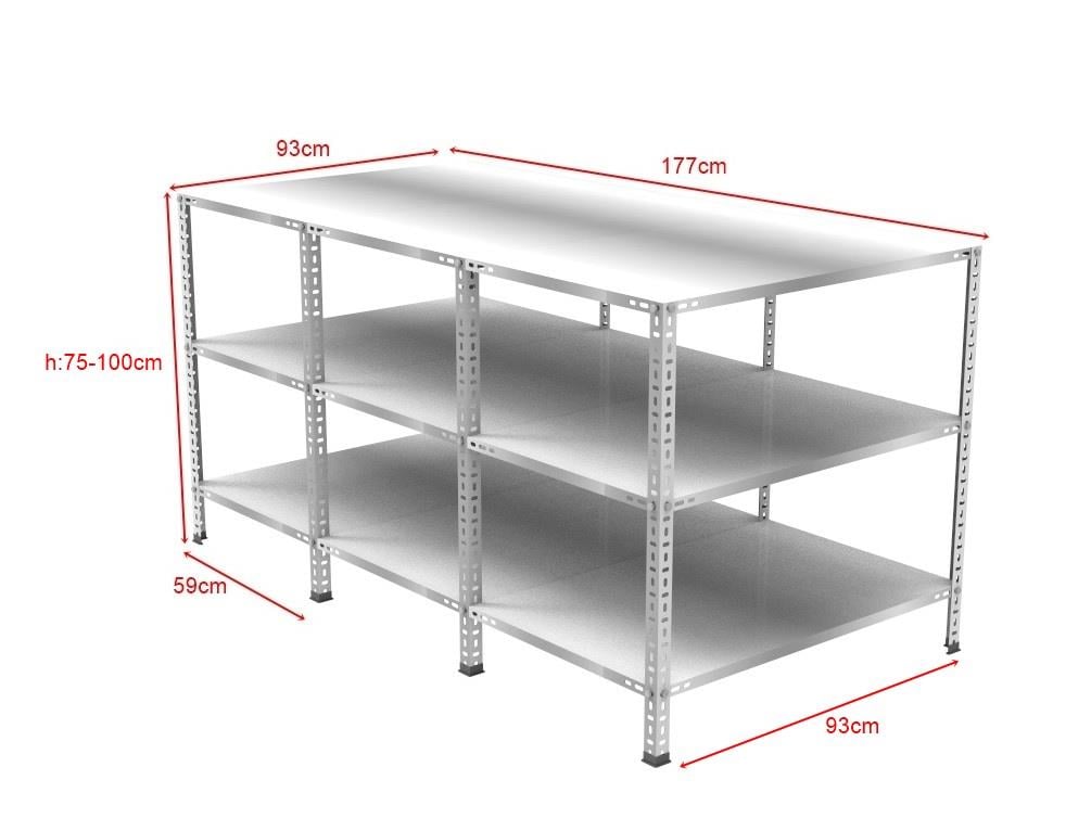 3 Katlı Galvaniz Paketleme Masası - Atölye, Depo, Hobi Çalışma Masası