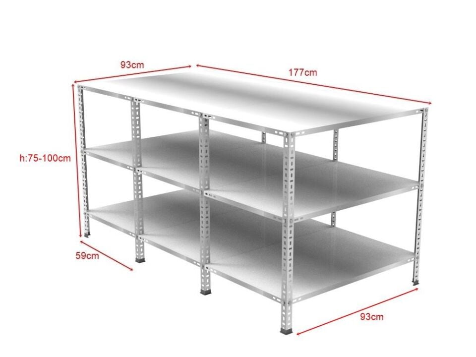 3 Katlı Galvaniz Paketleme Masası - Atölye, Depo, Hobi Çalışma Masası