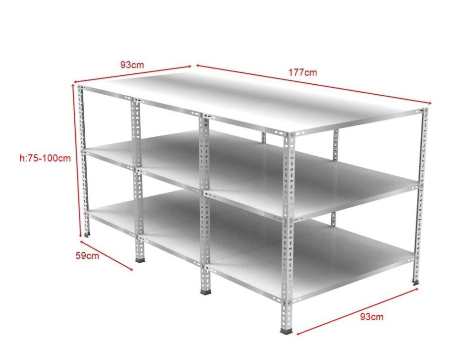 3 Katlı Galvaniz Paketleme Masası - Atölye, Depo, Hobi Çalışma Masası