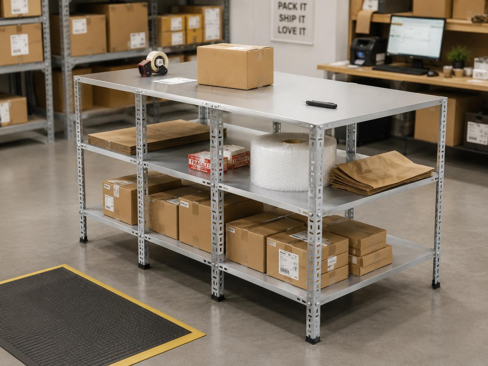 3 Katlı Galvaniz Paketleme Masası - Atölye, Depo, Hobi Çalışma Masası
