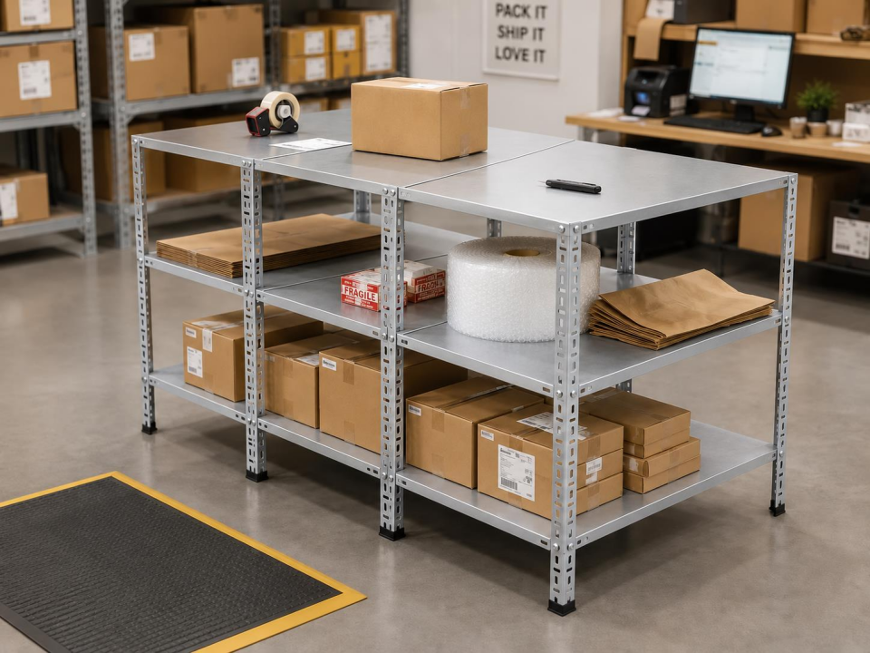 3 Katlı Galvaniz Paketleme Masası - Atölye, Depo, Hobi Çalışma Masası