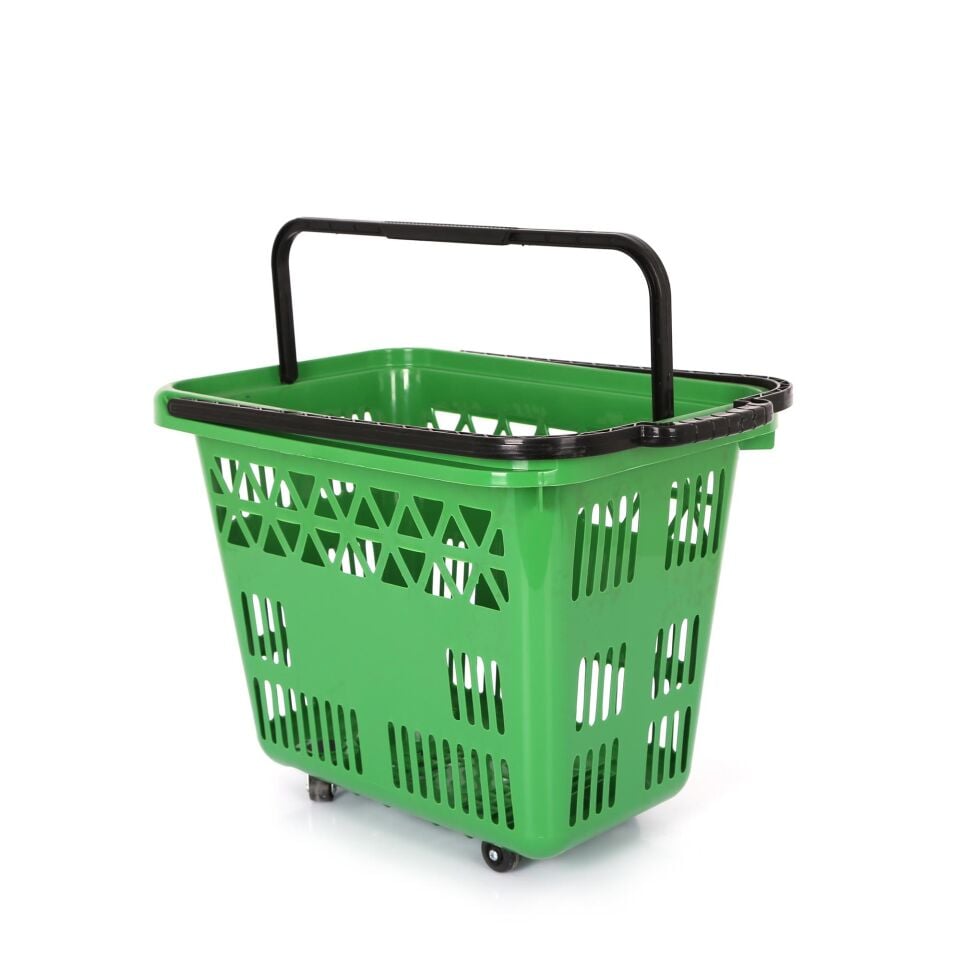 54 Lt Plastik Alışveriş Sepeti - Tekerlekli Market Sepeti Yeşil