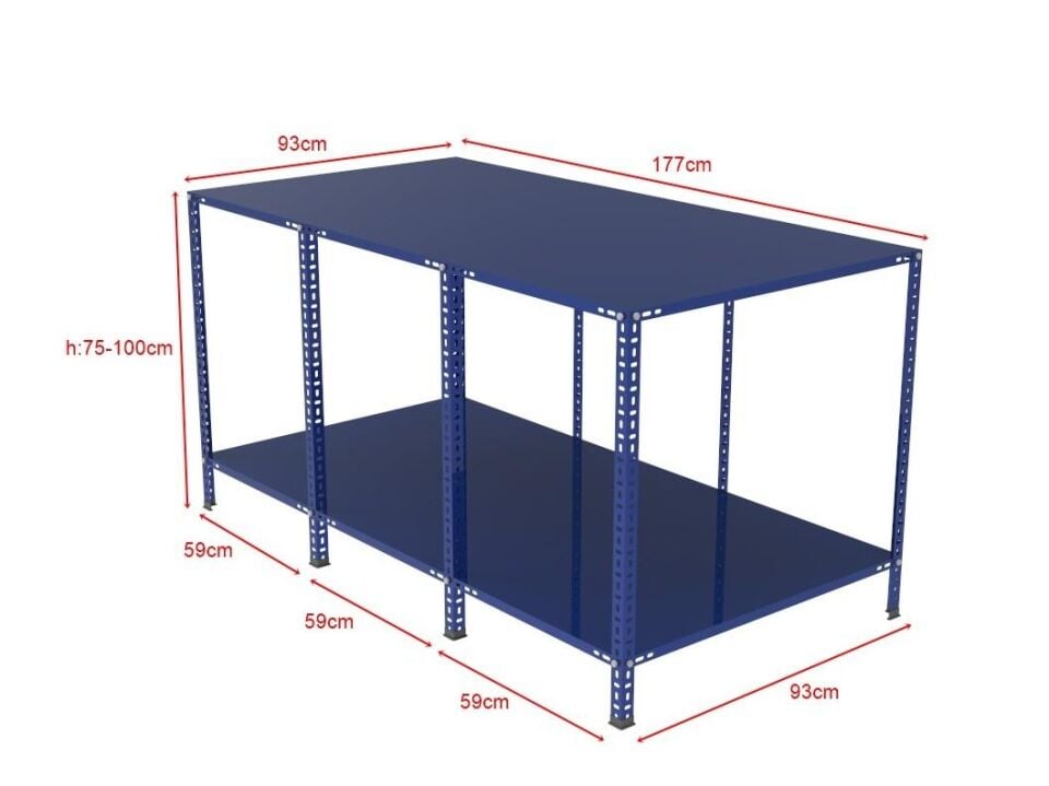 2 Katlı Renkli Paketleme Masası - Atölye, Depo, Hobi Çalışma Masası - Mavi