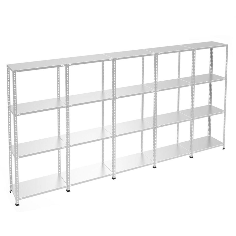 4 katlı 5'li Bitişik Galvaniz Çelik Raf - Depo, Arşiv, Kiler, Dosya, Market Rafı, Civatalı Raf Sistemi