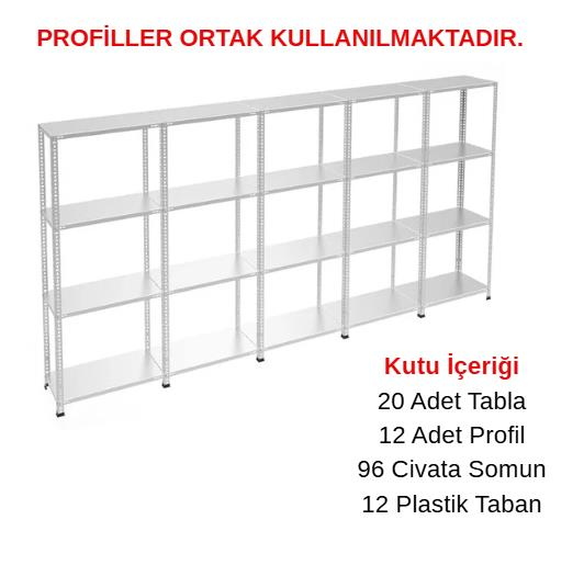 4 Katlı 5'li Galvaniz Çelik Raf - Depo, Arşiv, Kiler, Dosya, Market Rafı