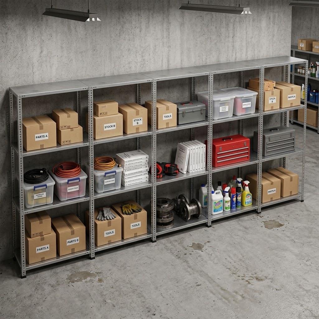 4 Katlı 5'li Galvaniz Çelik Raf - Depo, Arşiv, Kiler, Dosya, Market Rafı