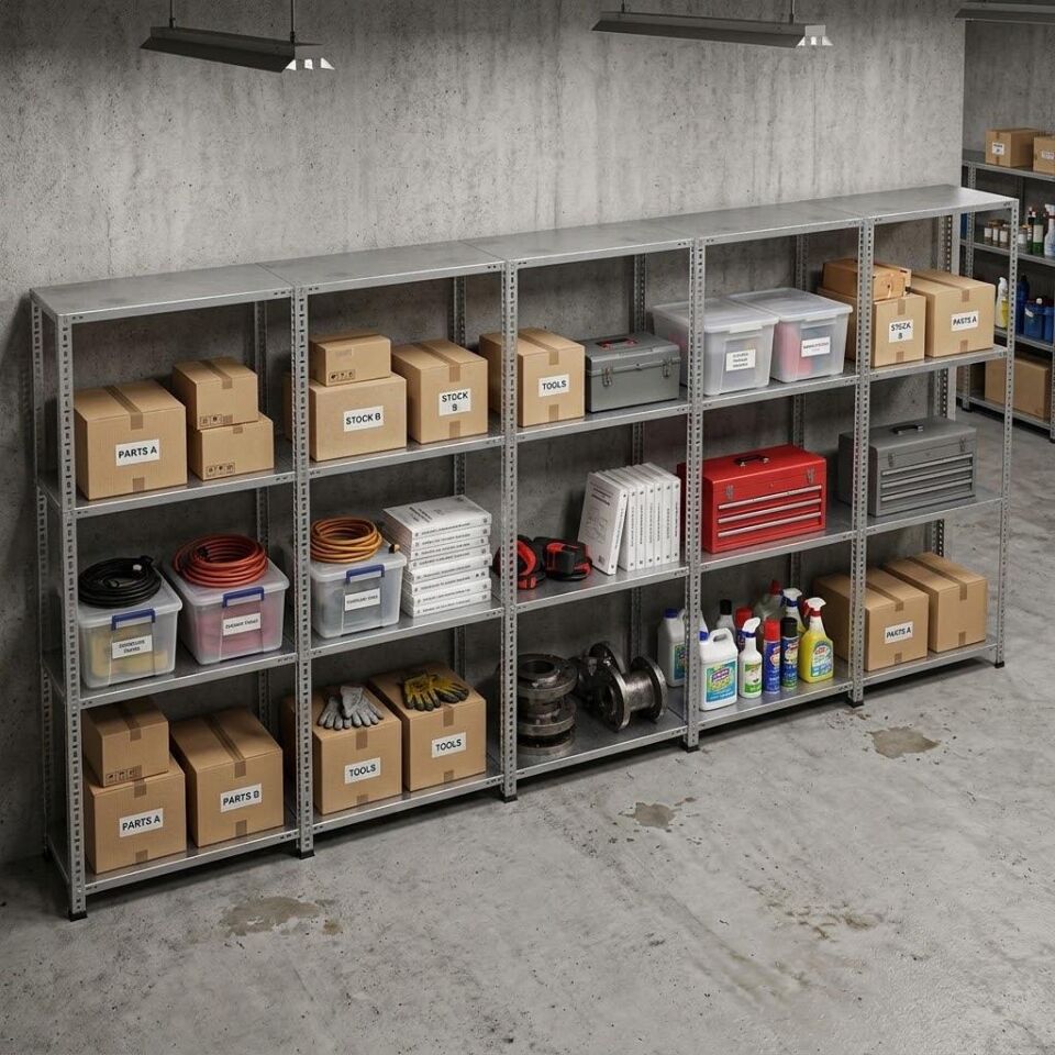 4 Katlı 5'li Galvaniz Çelik Raf - Depo, Arşiv, Kiler, Dosya, Market Rafı