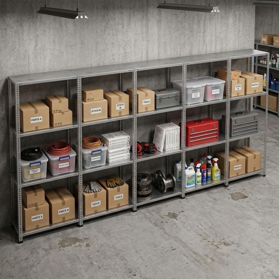 4 Katlı 5'li Galvaniz Çelik Raf - Depo, Arşiv, Kiler, Dosya, Market Rafı