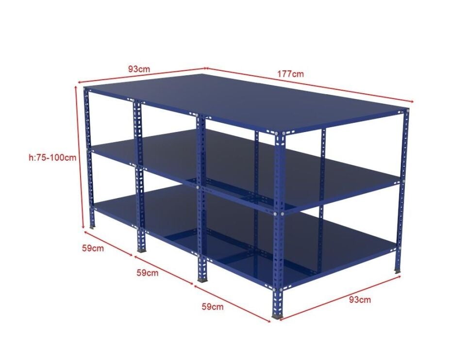 3 Katlı Renkli Paketleme Masası - Atölye, Depo, Hobi Çalışma Masası - Mavi