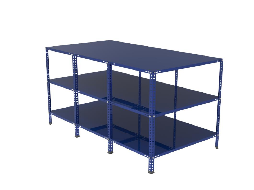 3 Katlı Renkli Paketleme Masası - Atölye, Depo, Hobi Çalışma Masası - Mavi