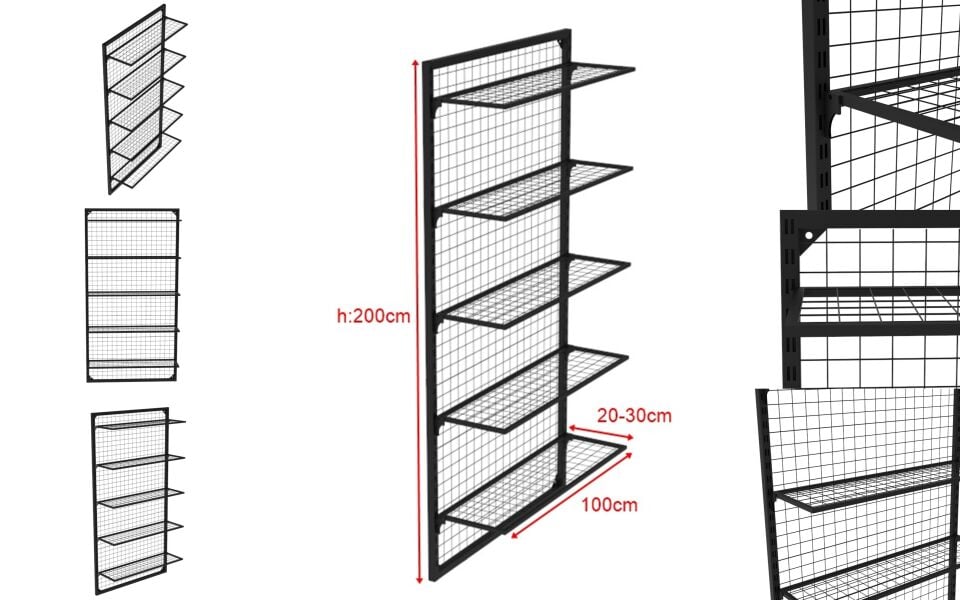 5 Raflı Duvara Monte Tel Pano Rafı - Tel Pano Stand, Duvar Askılığı