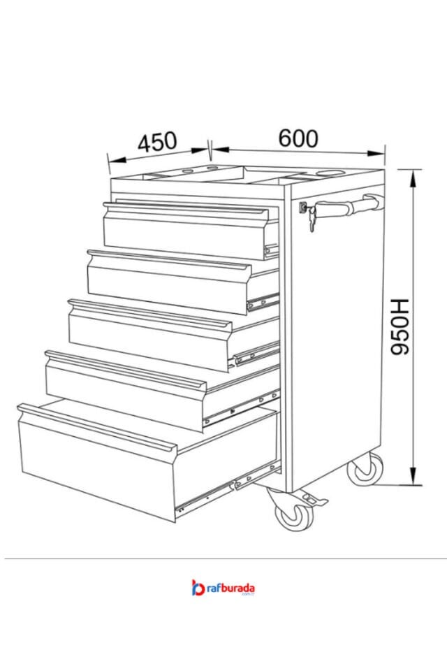 5 Çekmeceli Alet Dolabı İçi Boş Atölye Usta Set Takım Arabası-Mavi