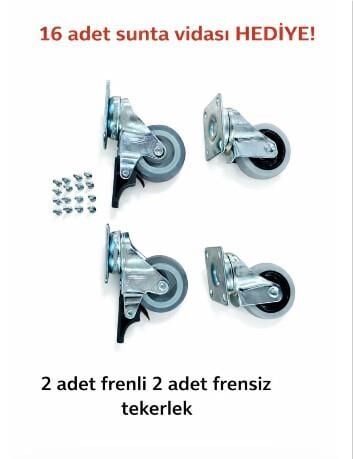4 Adet (2 Adet Frenli 2 Adet Frensiz) Döner Tablalı 50'lik Bilyalı Masa Dolap Sehpa Mobilya Tekeri